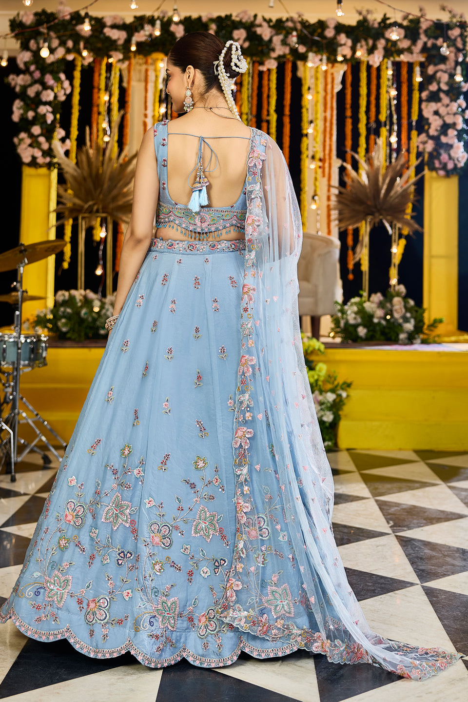 Aafreen Sky Blue Organza Lehenga Set