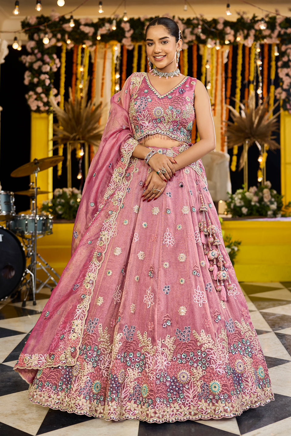 Gulabi Rooh Pink Organza Lehenga Set