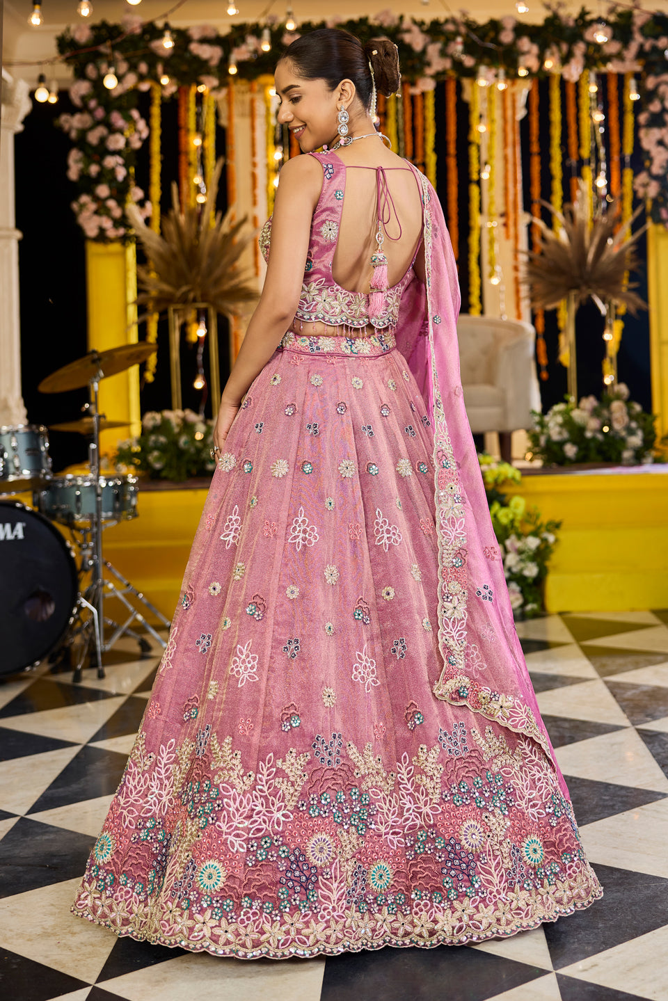 Gulabi Rooh Pink Organza Lehenga Set