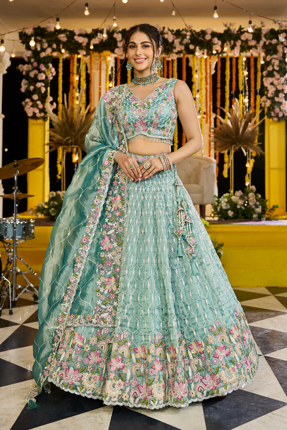 Noor-e-Aasmaan Sky Blue Organza Lehenga Set