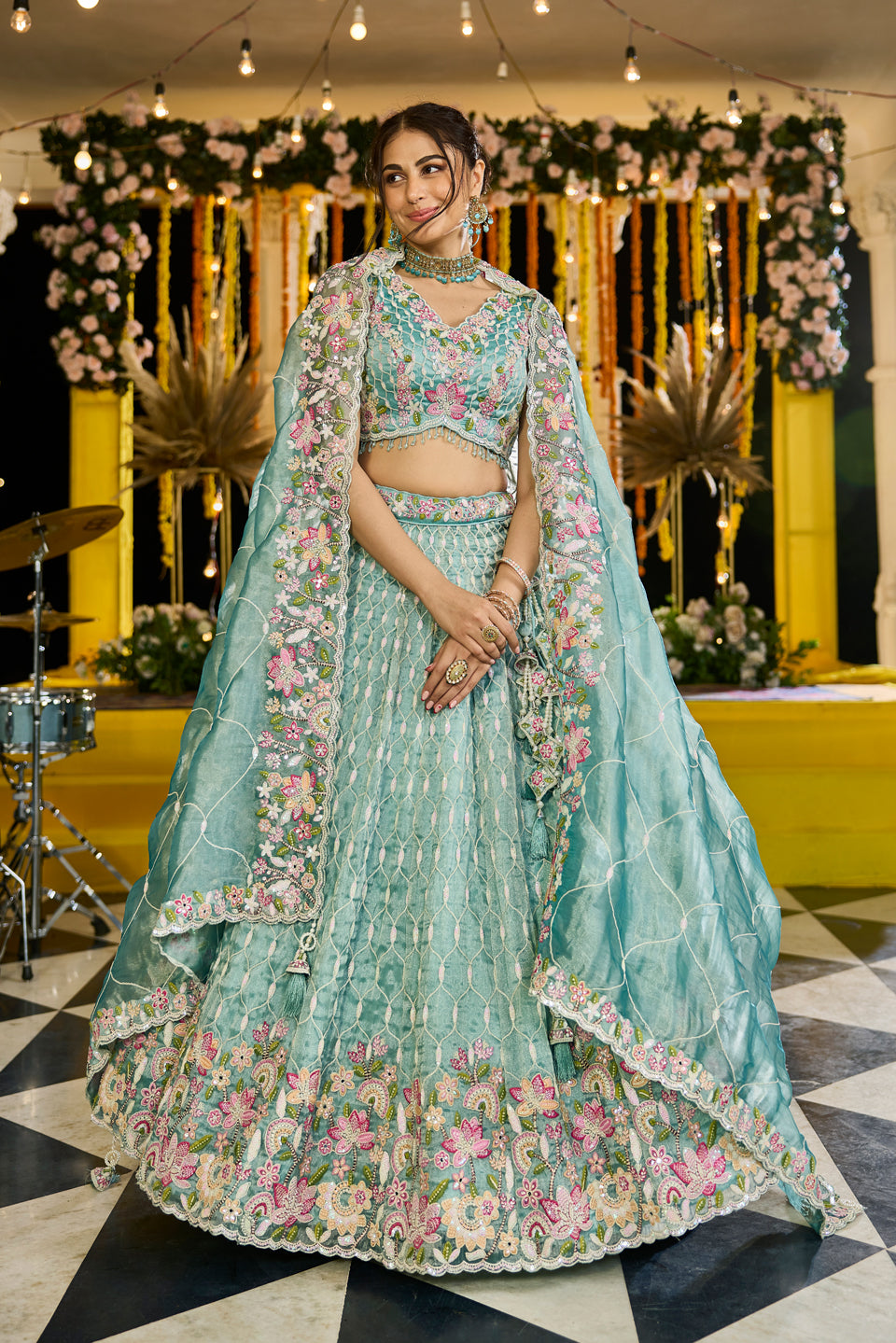 Noor-e-Aasmaan Sky Blue Organza Lehenga Set