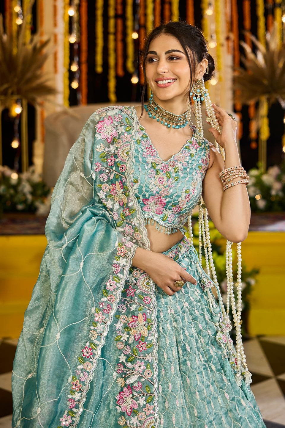 Noor-e-Aasmaan Sky Blue Organza Lehenga Set