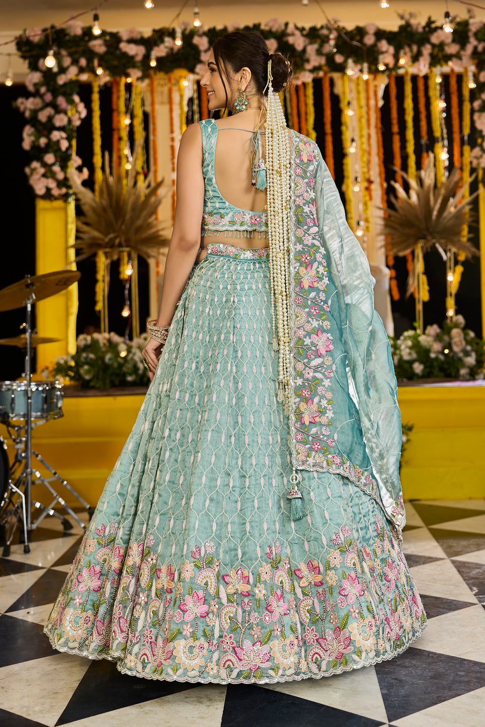 Noor-e-Aasmaan Sky Blue Organza Lehenga Set