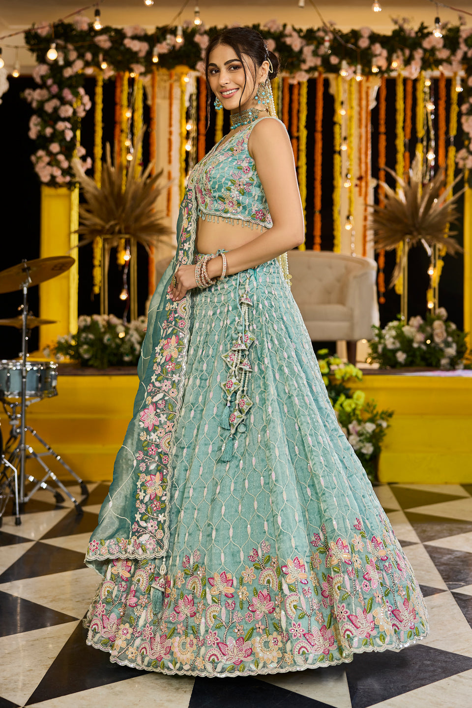 Noor-e-Aasmaan Sky Blue Organza Lehenga Set