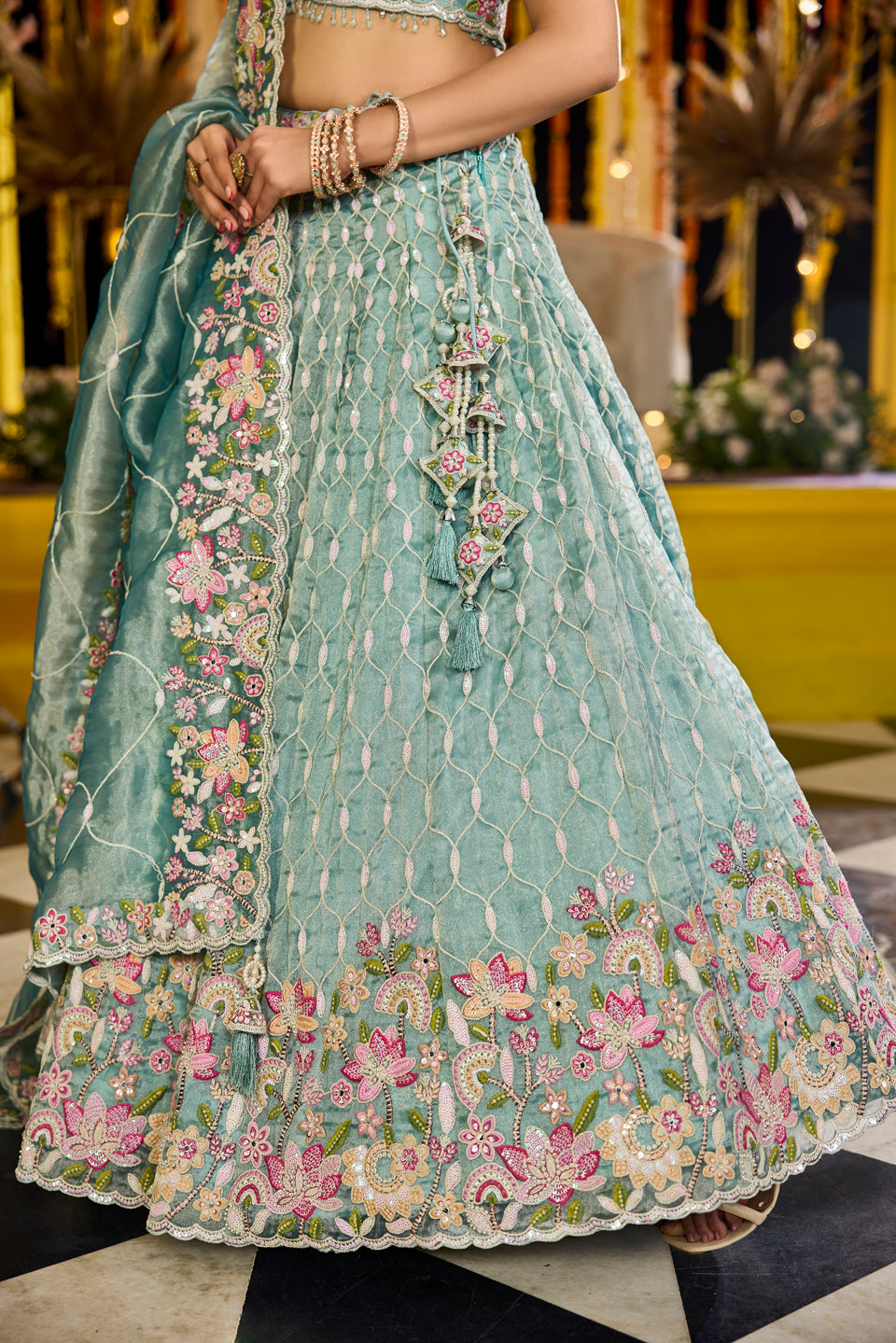 Noor-e-Aasmaan Sky Blue Organza Lehenga Set