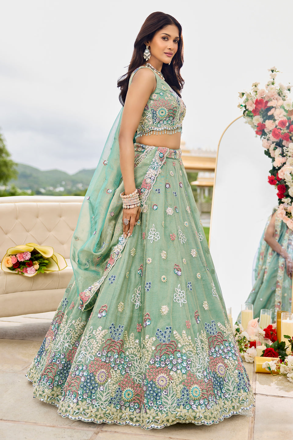 Pistaa Noor Light Pista Organza Lehenga Set