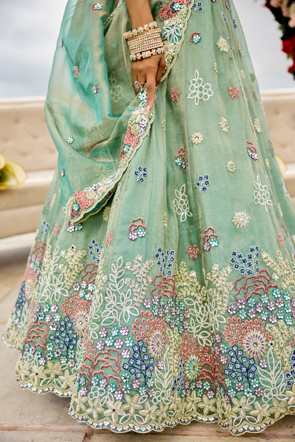 Pistaa Noor Light Pista Organza Lehenga Set