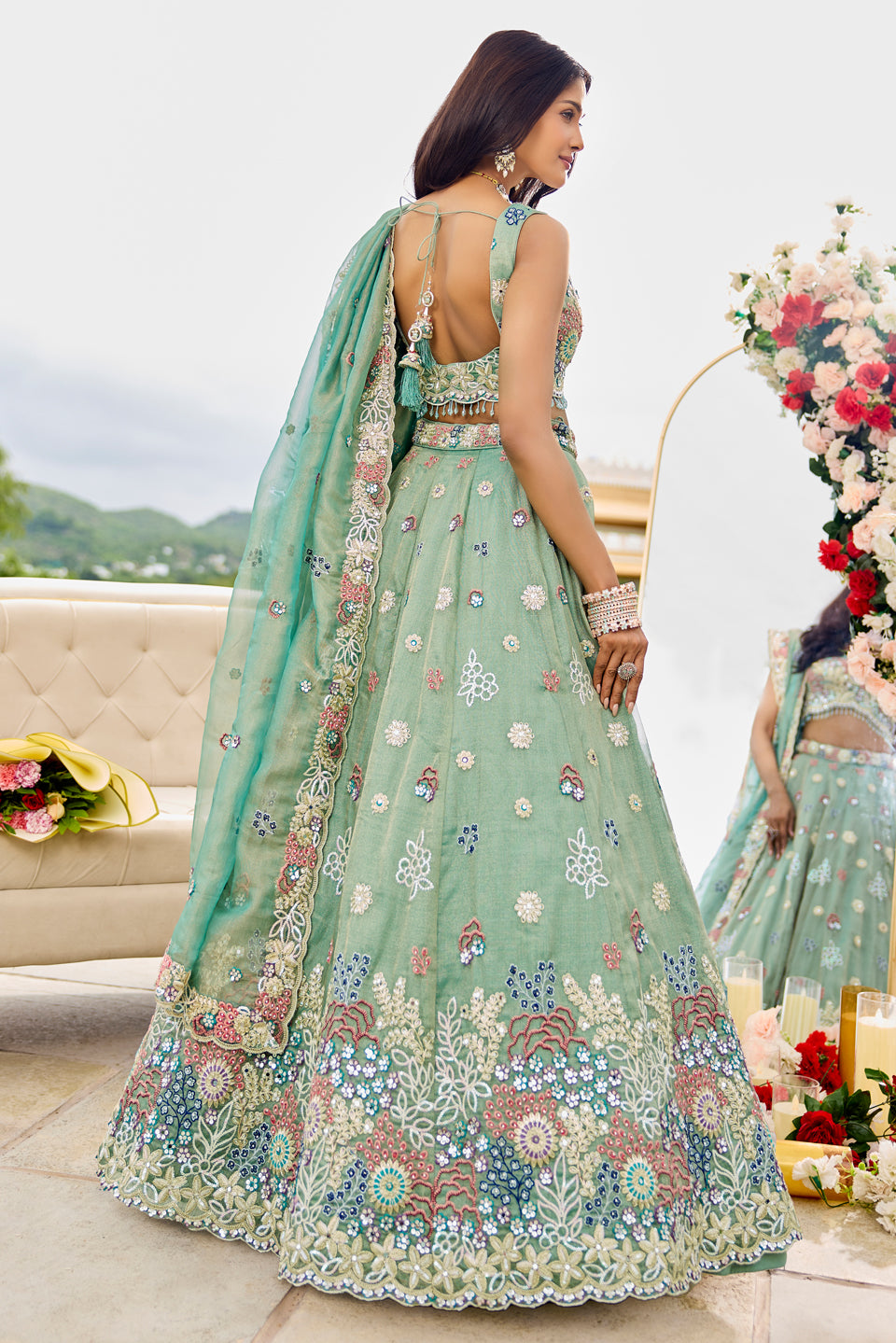 Pistaa Noor Light Pista Organza Lehenga Set
