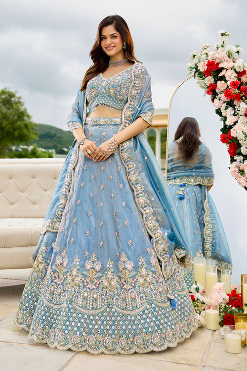 Aafreen Sky Blue Organza Lehenga Set