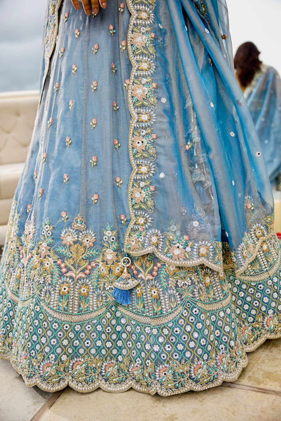 Aafreen Sky Blue Organza Lehenga Set