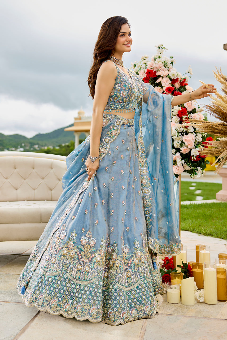 Aafreen Sky Blue Organza Lehenga Set
