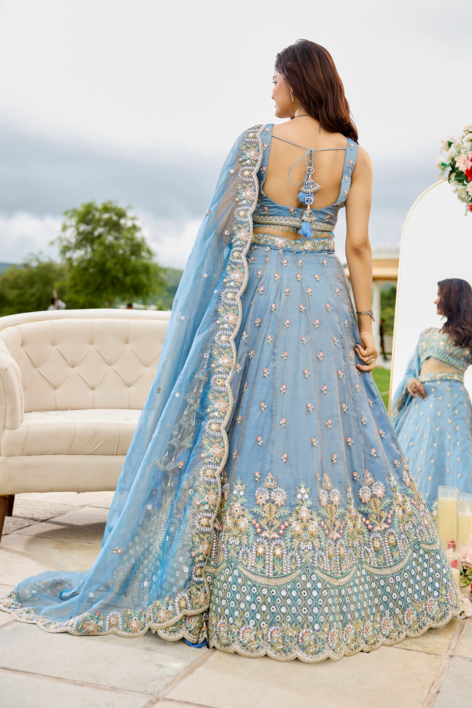 Aafreen Sky Blue Organza Lehenga Set
