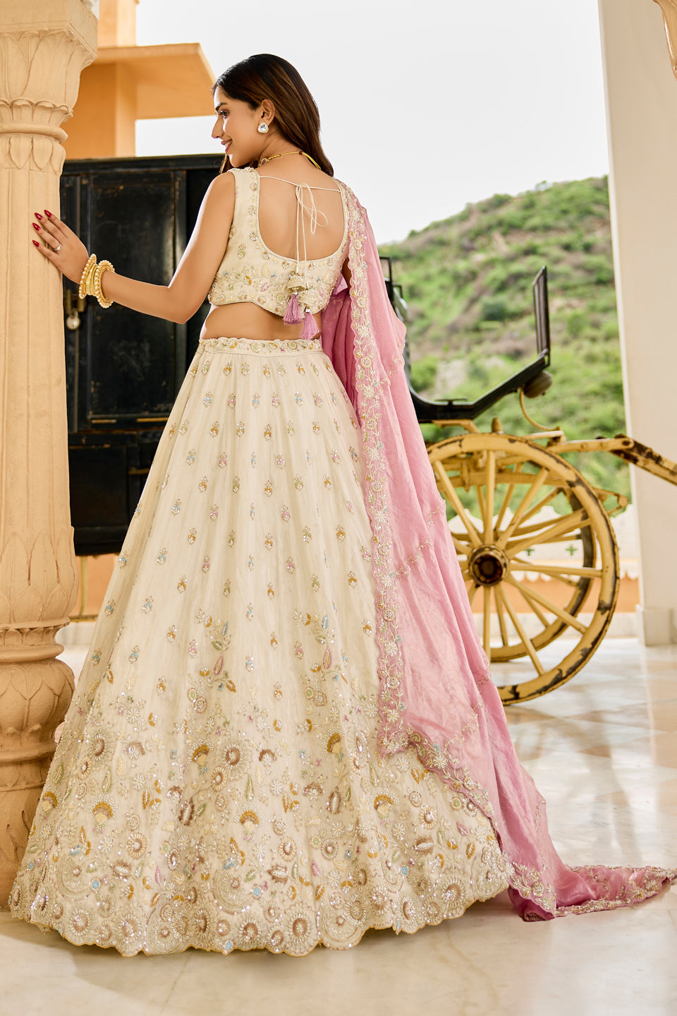 Meherbaan Cream Organza Lehenga Set