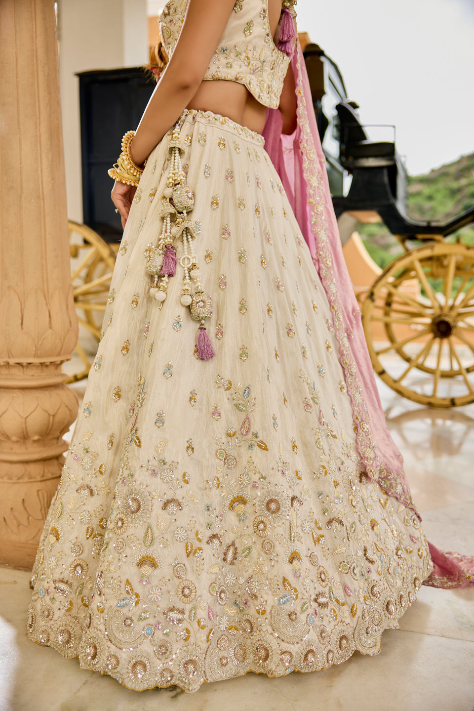 Meherbaan Cream Organza Lehenga Set