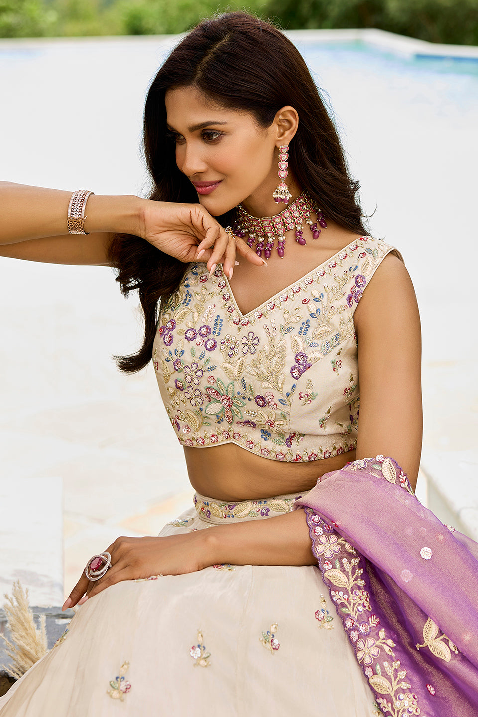 Rang-e-Bahar Multicolour Organza Lehenga Set