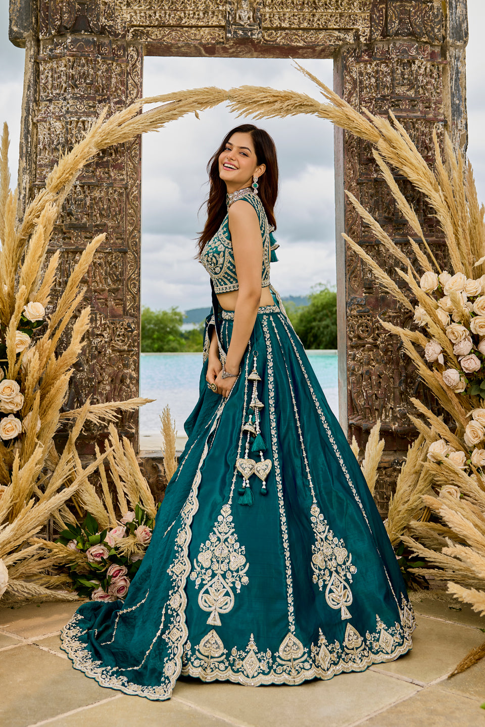 Neelkamal Dark Green Shimmer Lehenga Set