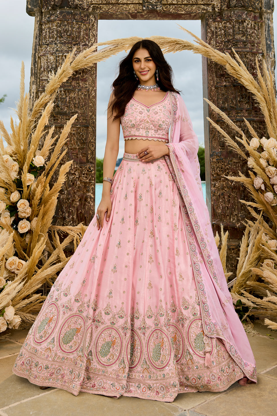 Sahiba Pink Organza Lehenga Set
