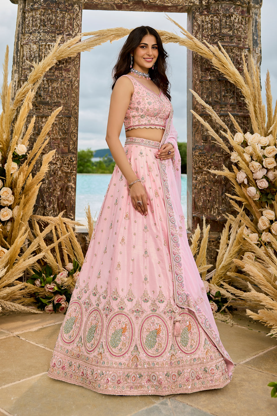 Sahiba Pink Organza Lehenga Set