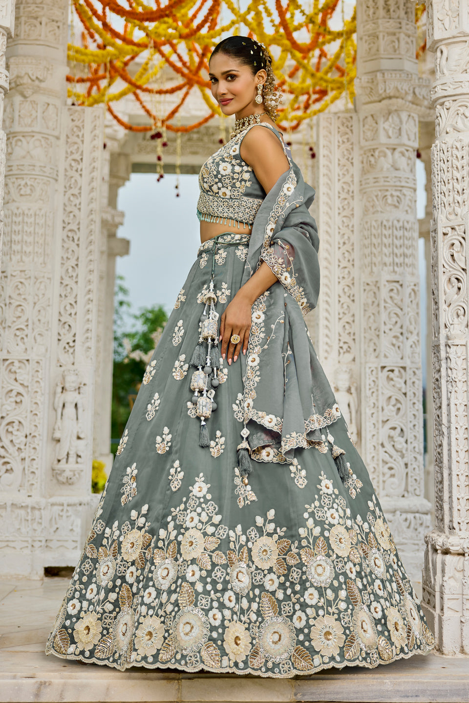 Chaandvi Grey Organza Lehenga Set