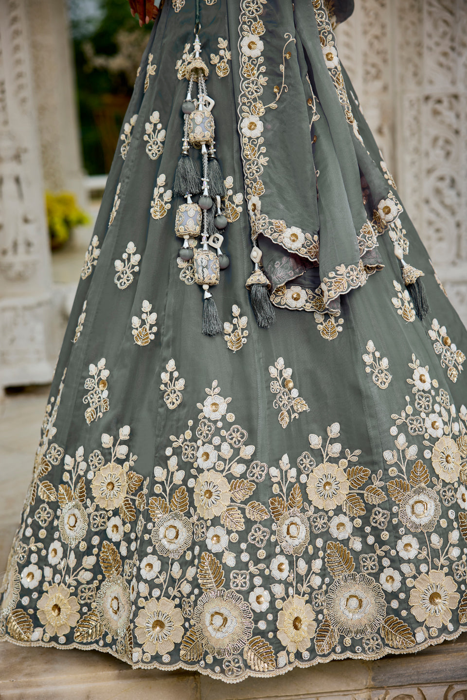 Chaandvi Grey Organza Lehenga Set