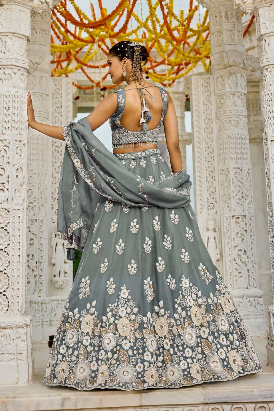 Chaandvi Grey Organza Lehenga Set