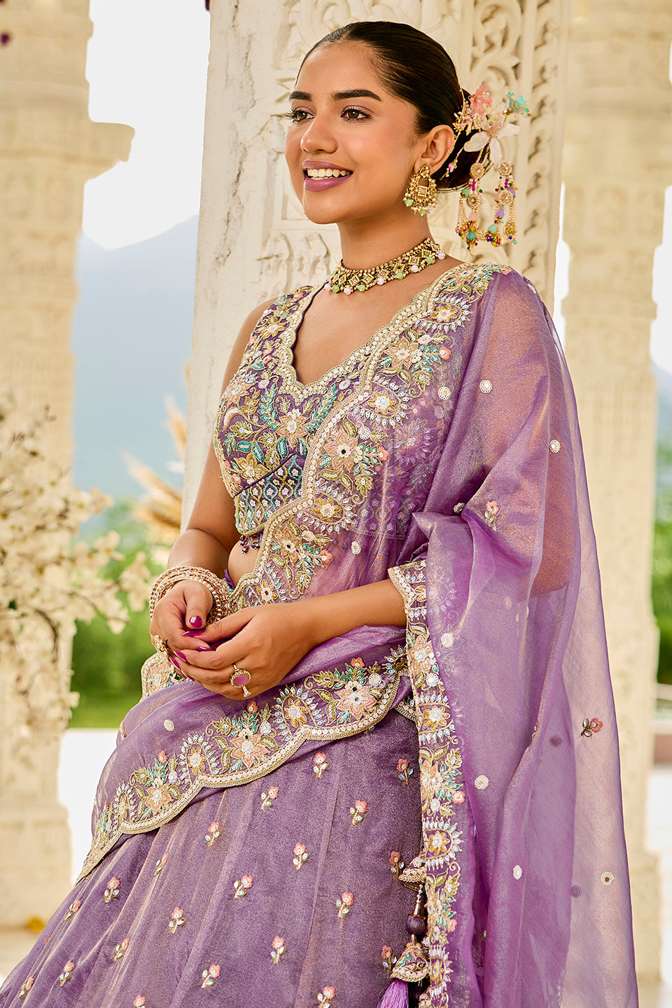 Zareen Baagh Lavender Organza Lehenga Set
