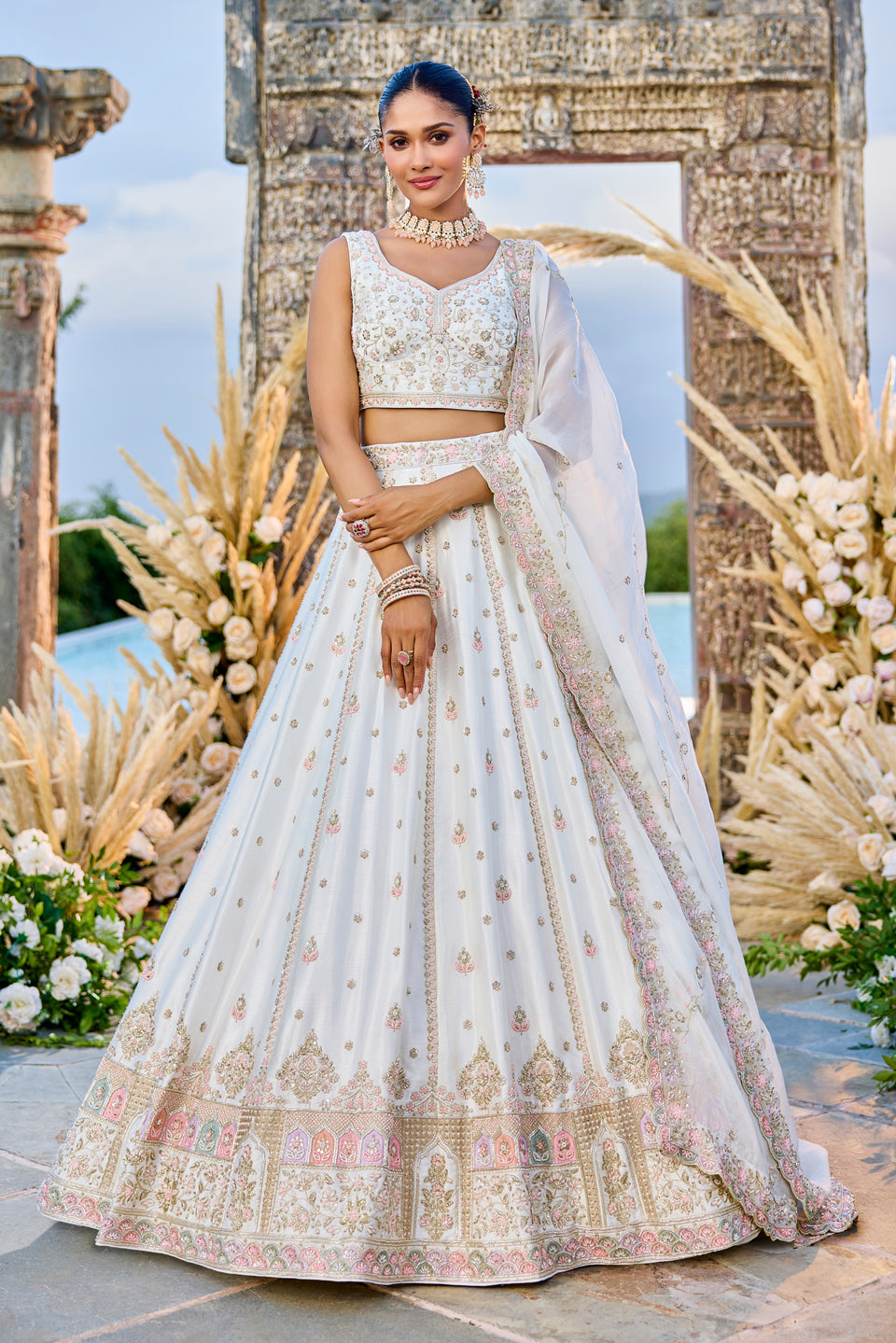 Noor-e-Safed White Organza Lehenga Set