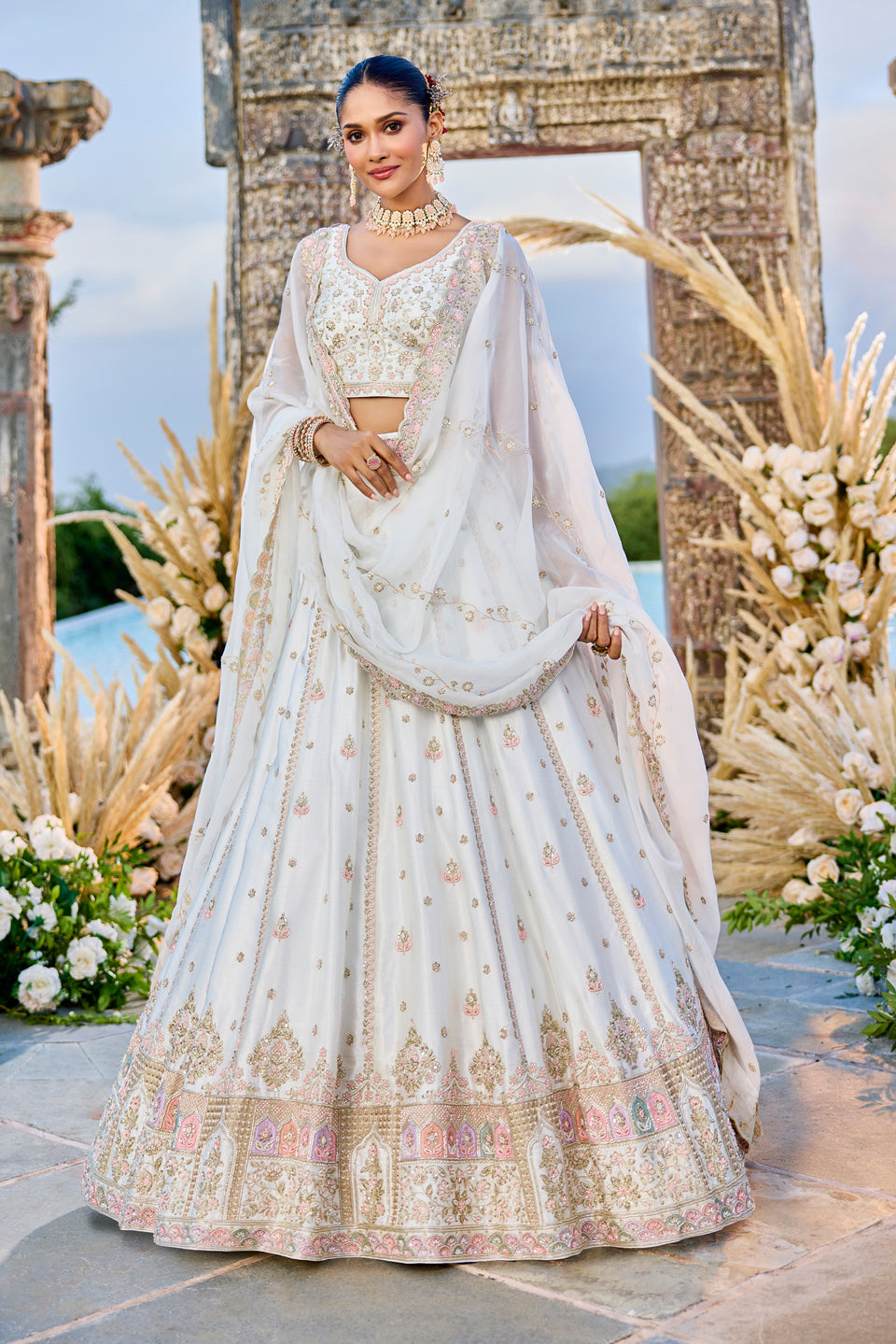 Noor-e-Safed White Organza Lehenga Set