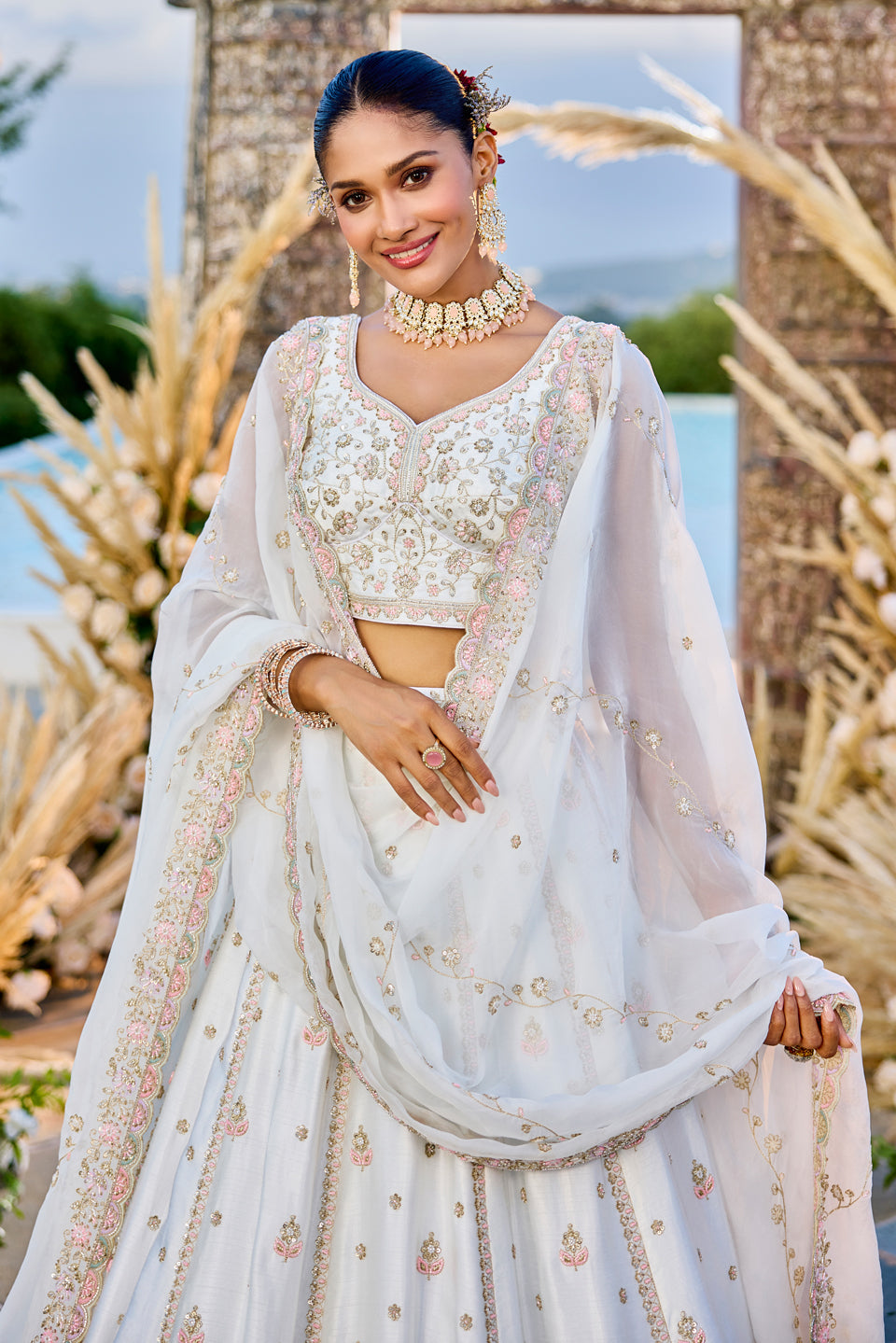 Noor-e-Safed White Organza Lehenga Set