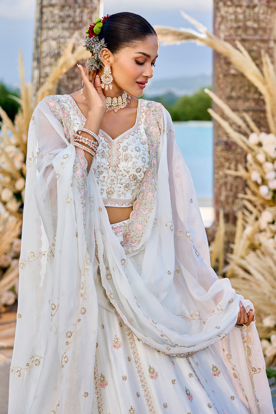 Noor-e-Safed White Organza Lehenga Set