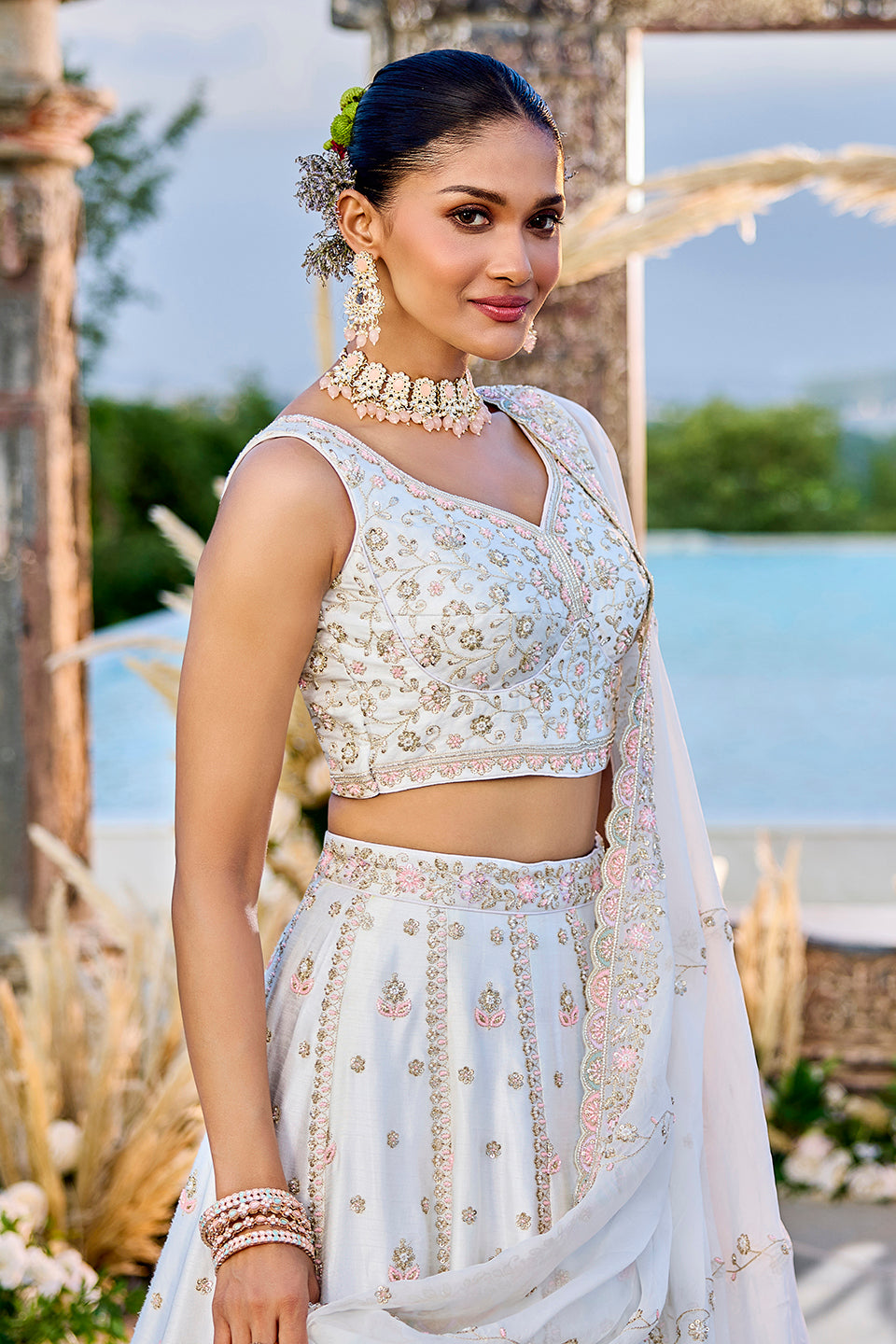 Noor-e-Safed White Organza Lehenga Set