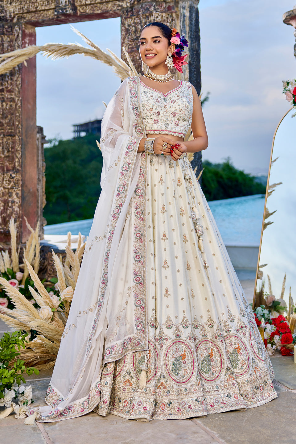 Noor-e-Safed White Organza Lehenga Set