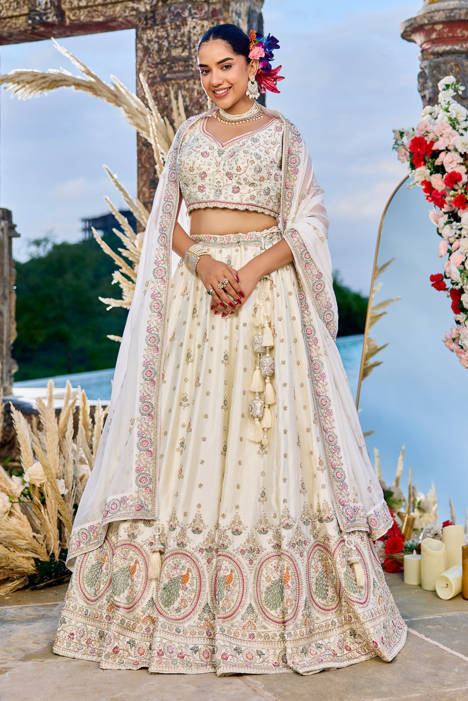 Sunehri Saadgi Off-White Crepe Lehenga Set