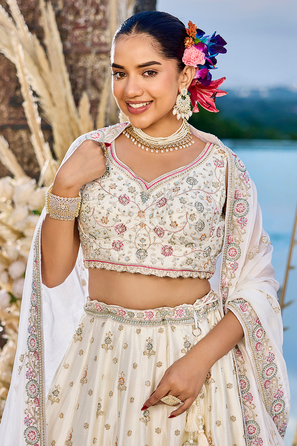 Sunehri Saadgi Off-White Crepe Lehenga Set