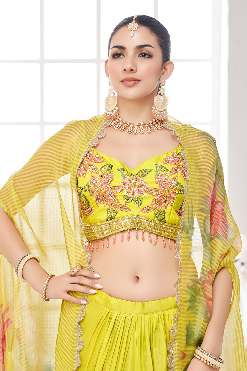 Sunehri Noor Yellow Chinon Indowestern Set