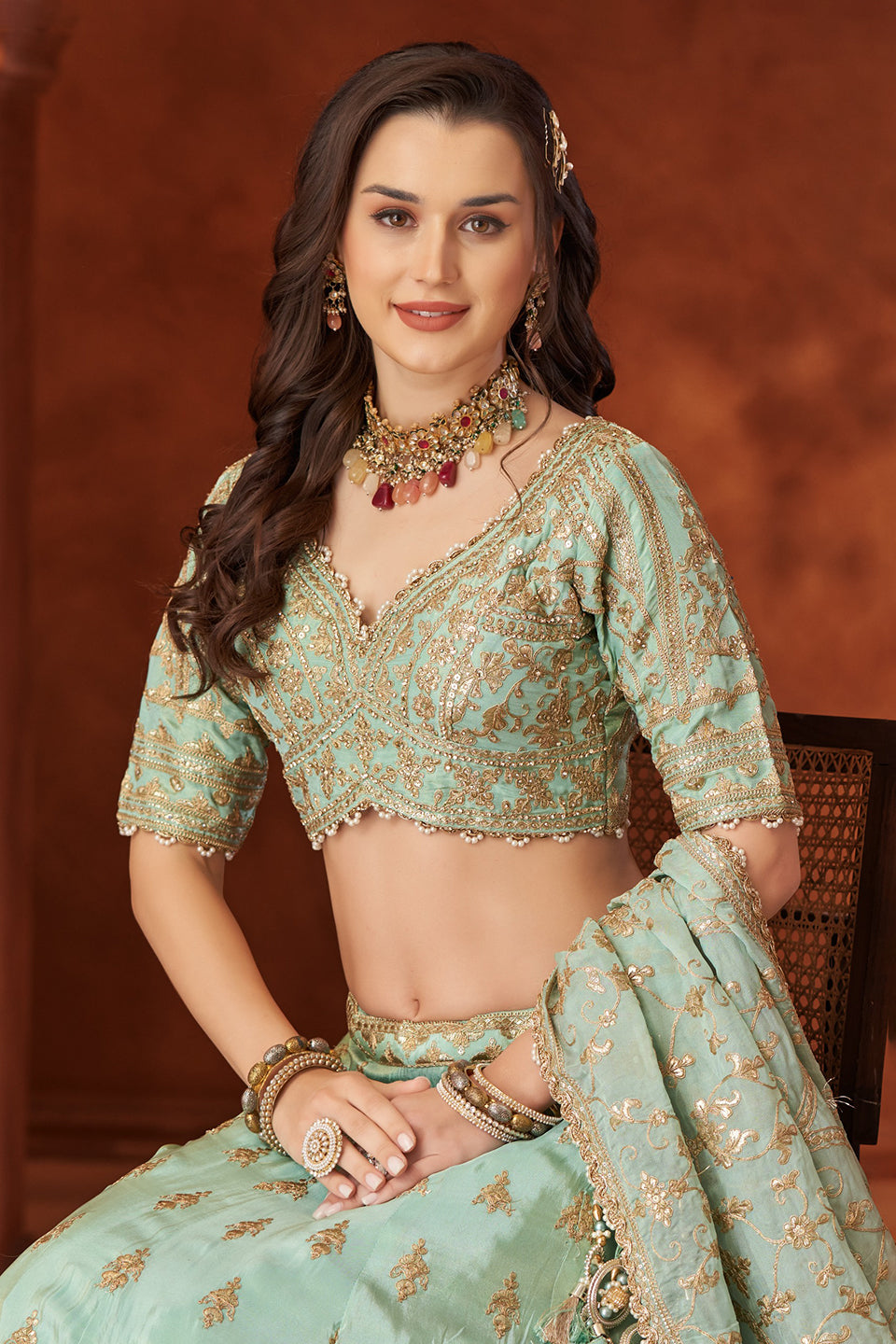 Aasmaani Khwaab Sky Blue Silk Indowestern Set