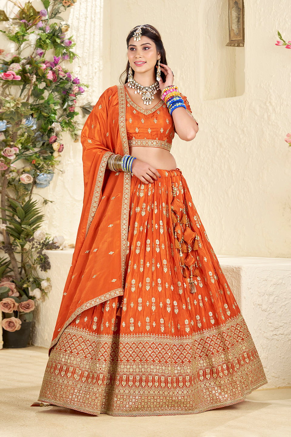 Kesar Gul Orange Shimmer Lehenga Set