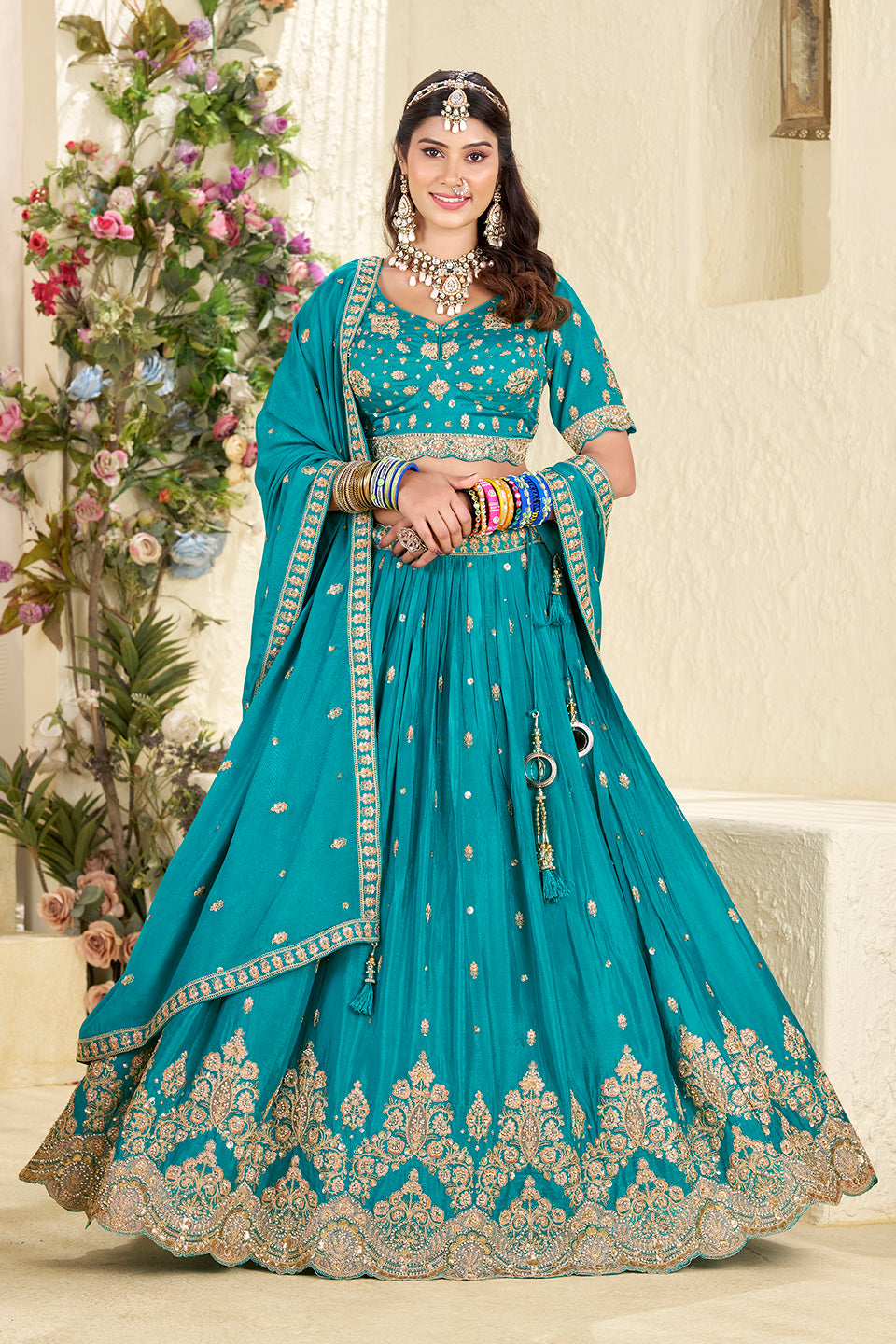 Neel Rooh Ferozi Shimmer Lehenga Set