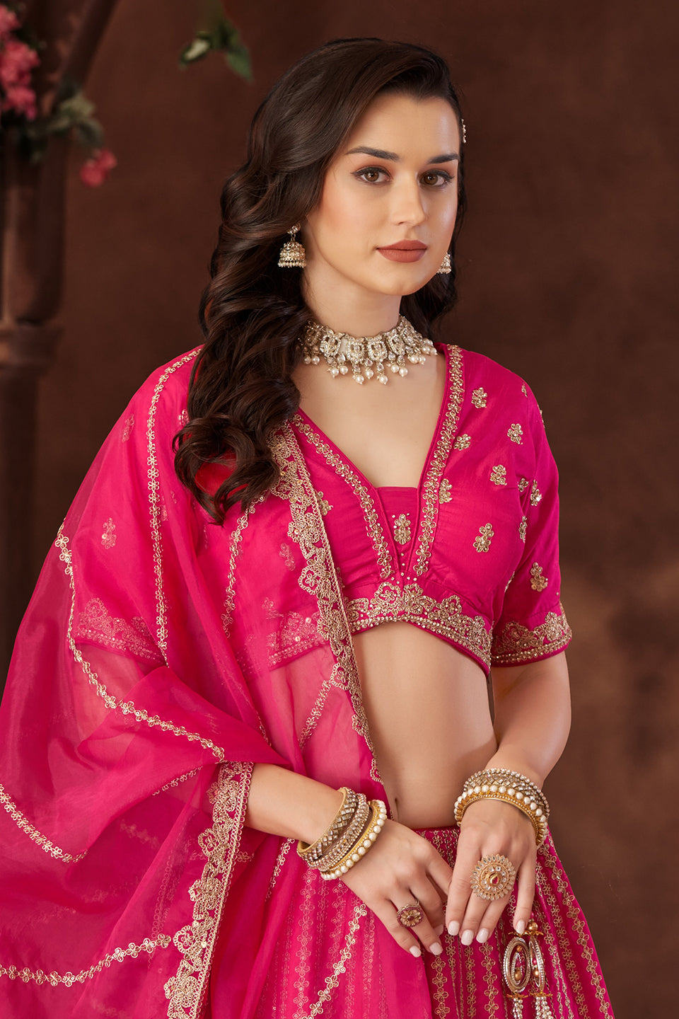 Gulabi Noor Dark Pink Shimmer Lehenga Set