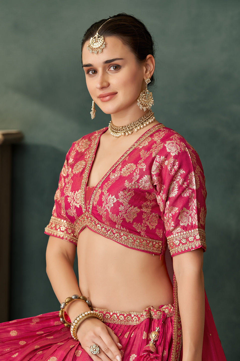 Gulabi Zari Dark Pink Silk Lehenga Set
