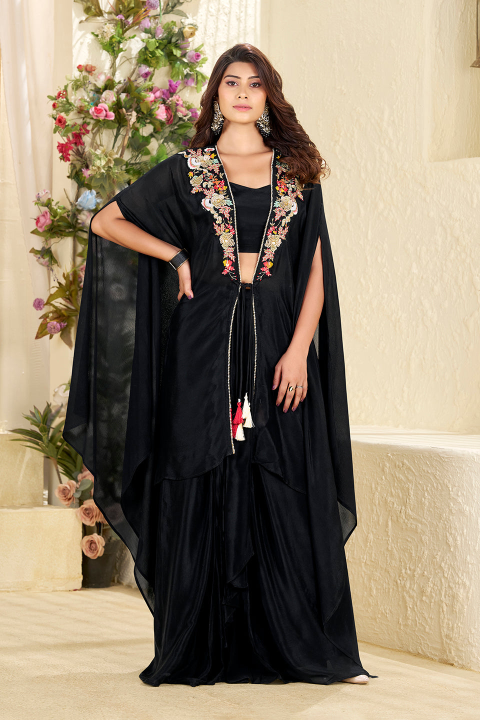 Kaala Kaaya Black Chiffon Georgette Skirt Set