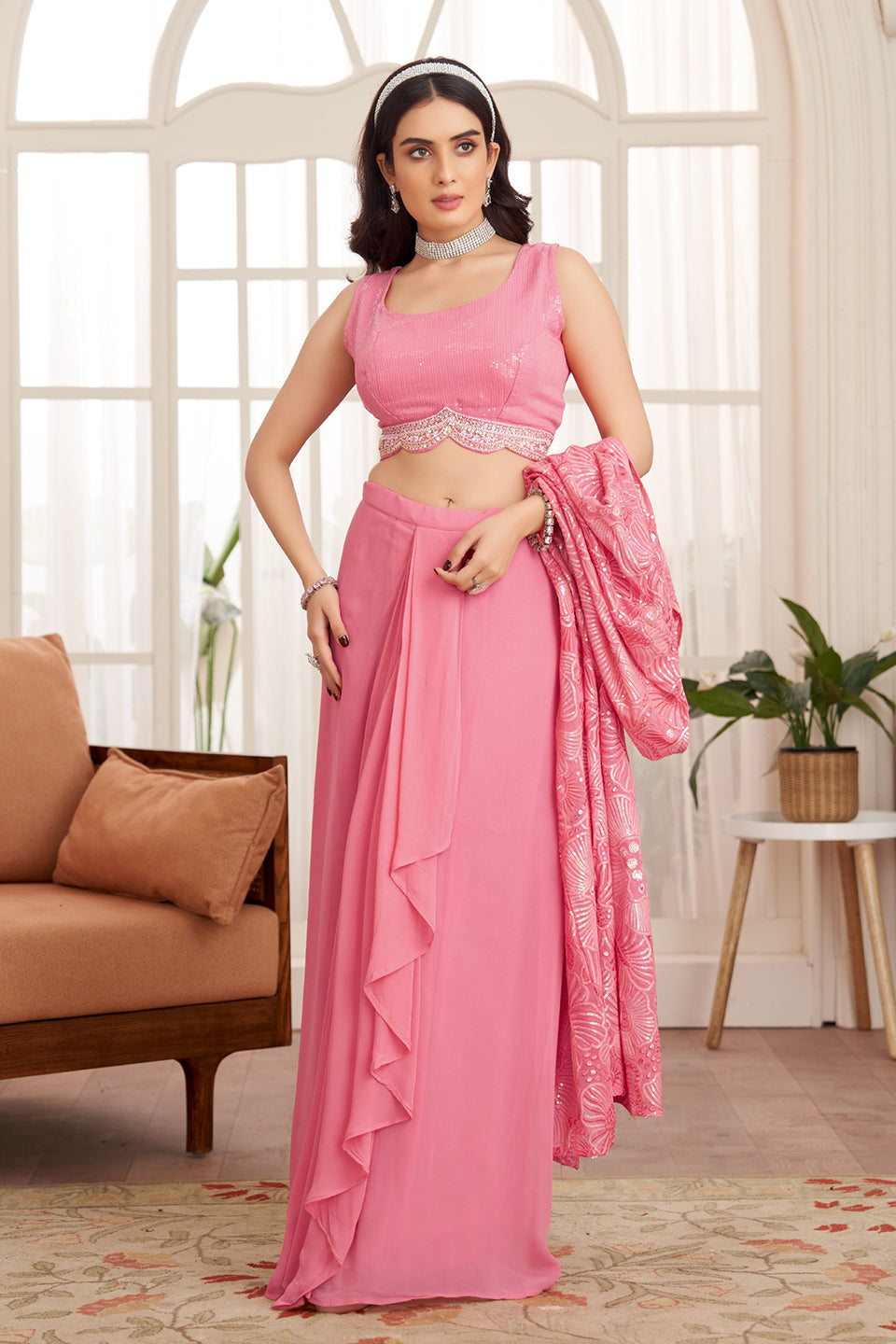 Gulabi Sitara Pink Shimmer Gown Set