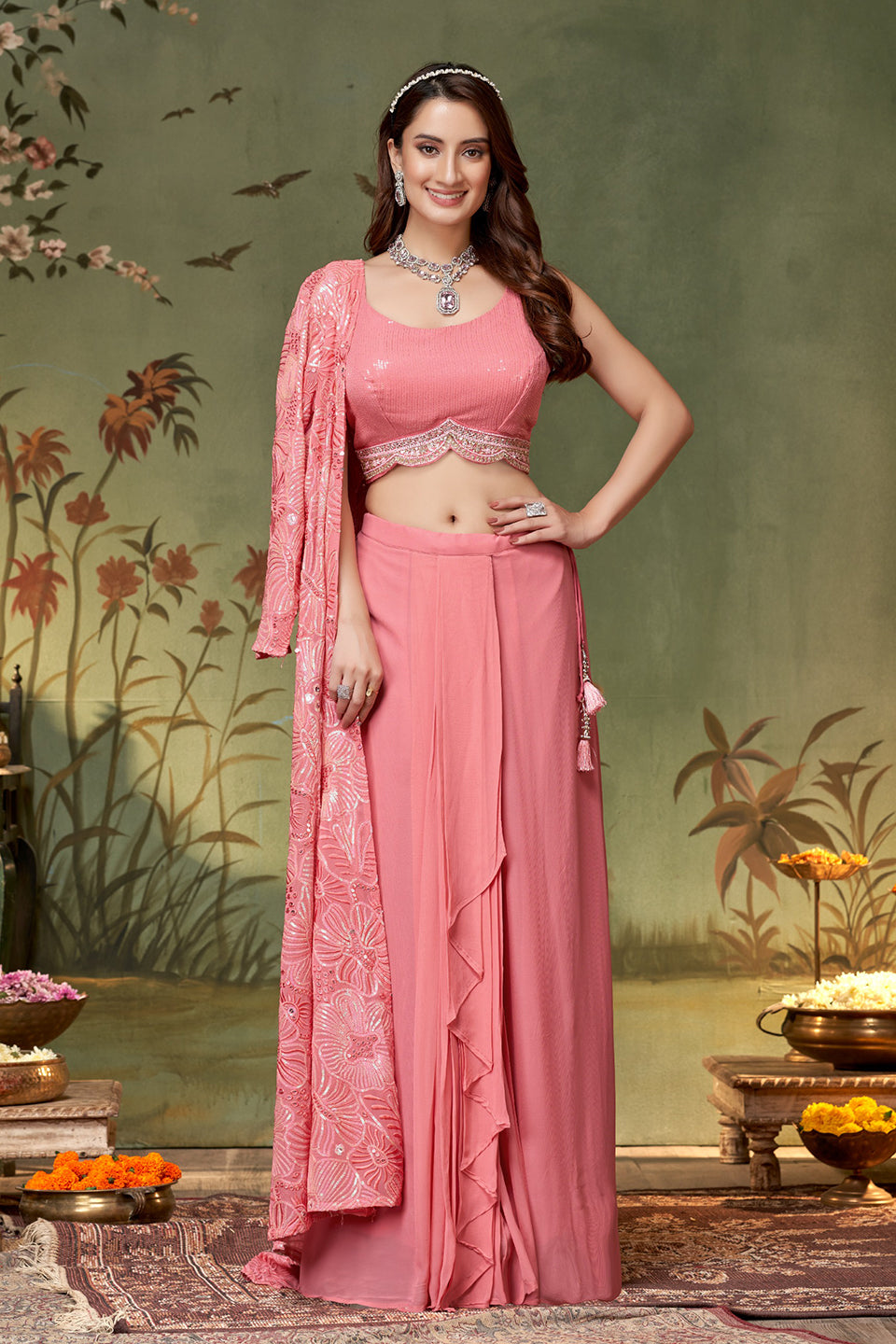 Gulabi Sitara Pink Shimmer Gown Set