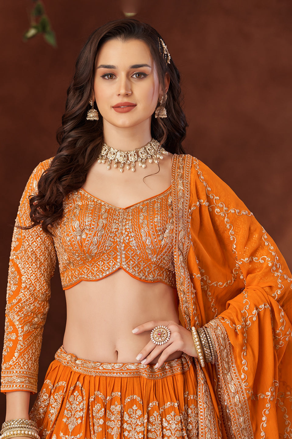 Kesar Noor Orange Shimmer Lehenga Set