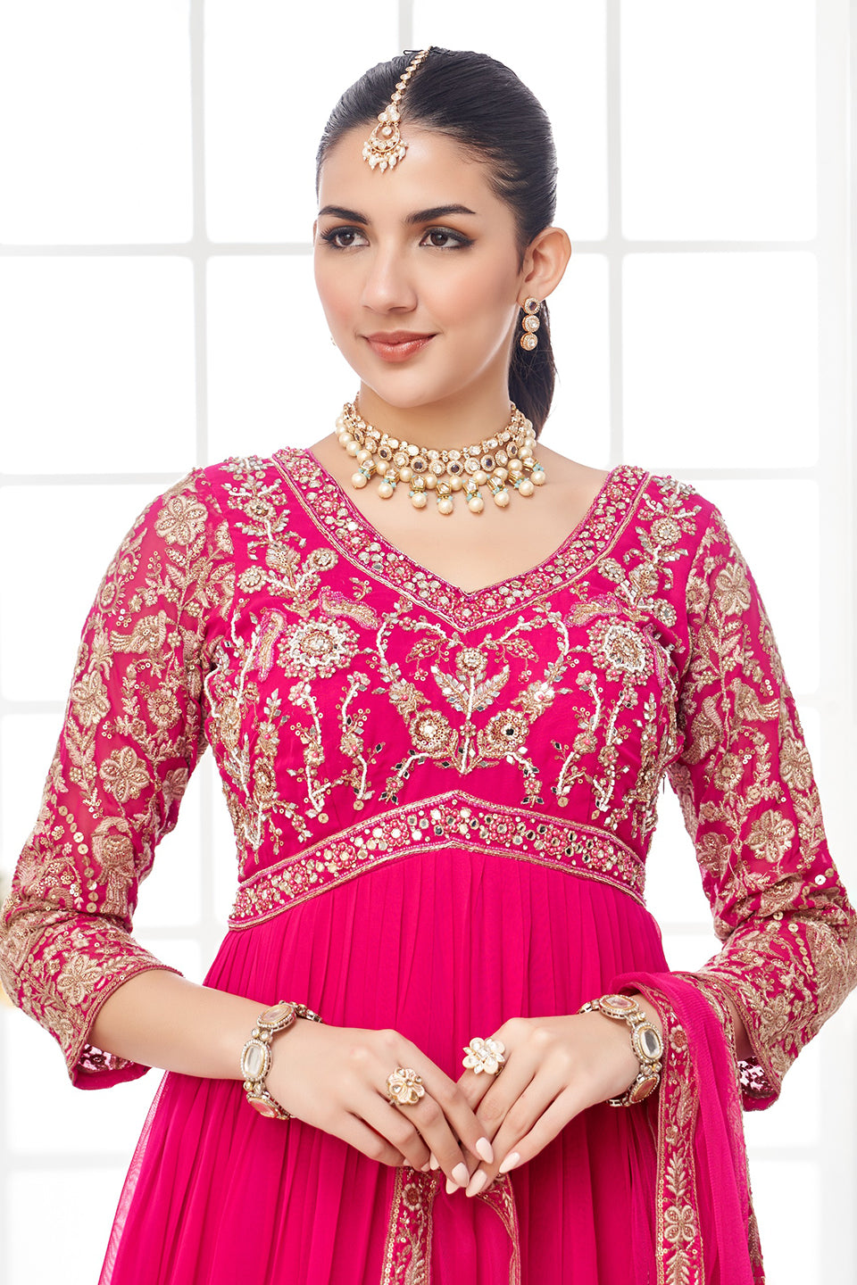 Gulabi Rooh Dark Pink Chinon Gown Set