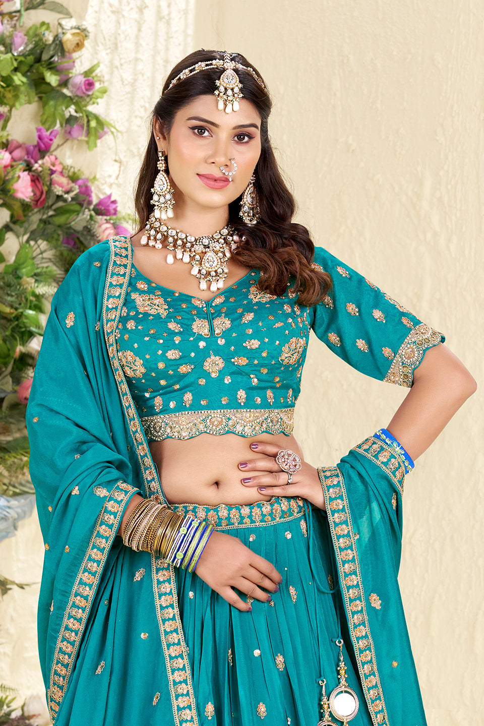 Neel Rooh Ferozi Shimmer Lehenga Set