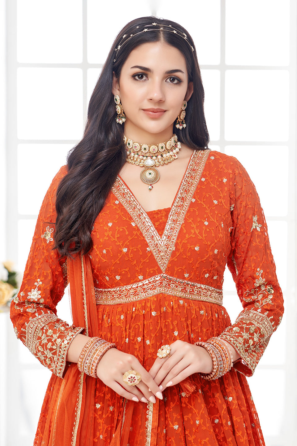 Kesar Raas Orange Chiffon Georgette Anarkali Set
