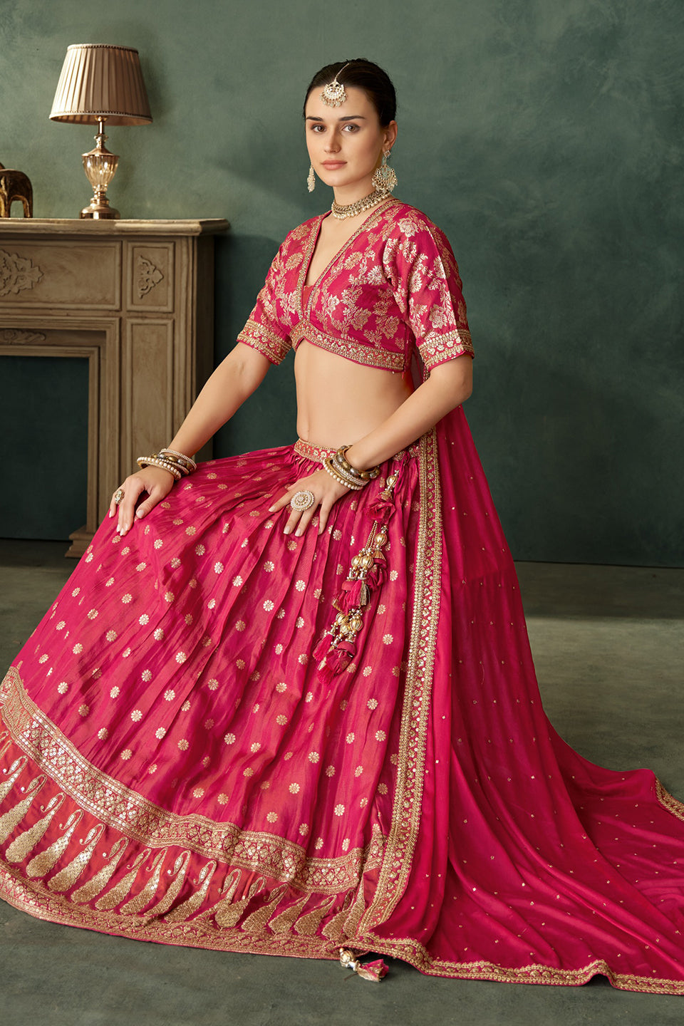 Gulabi Zari Dark Pink Silk Lehenga Set