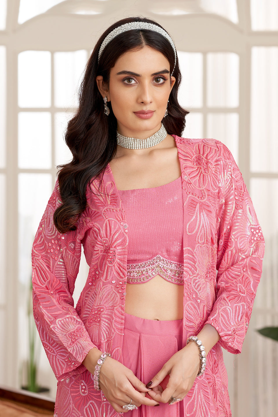 Gulabi Sitara Pink Shimmer Gown Set