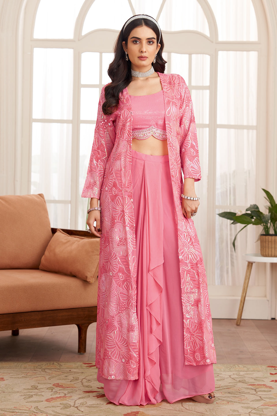 Gulabi Sitara Pink Shimmer Gown Set